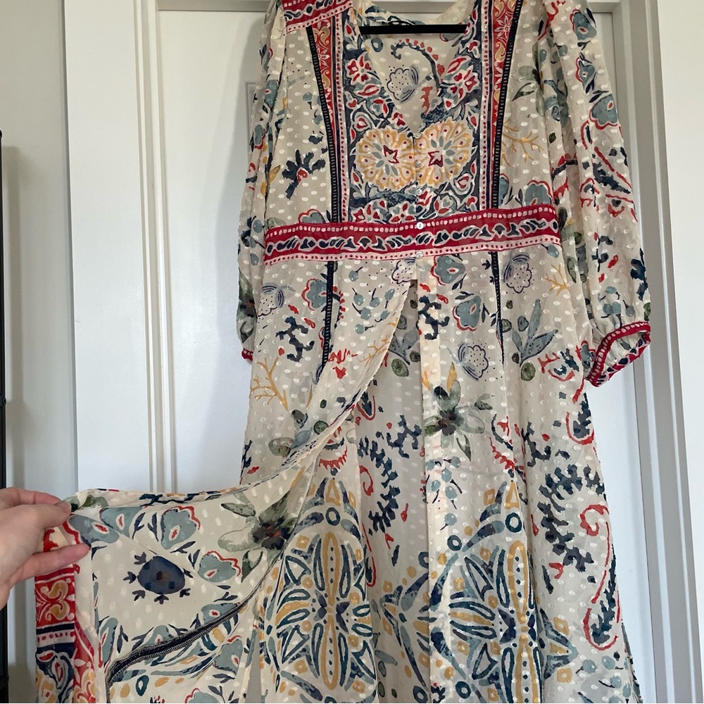 Zara Swiss Dot Duster Shirtdress in Floral Paisley Print - Size Small - Picture 3 of 13